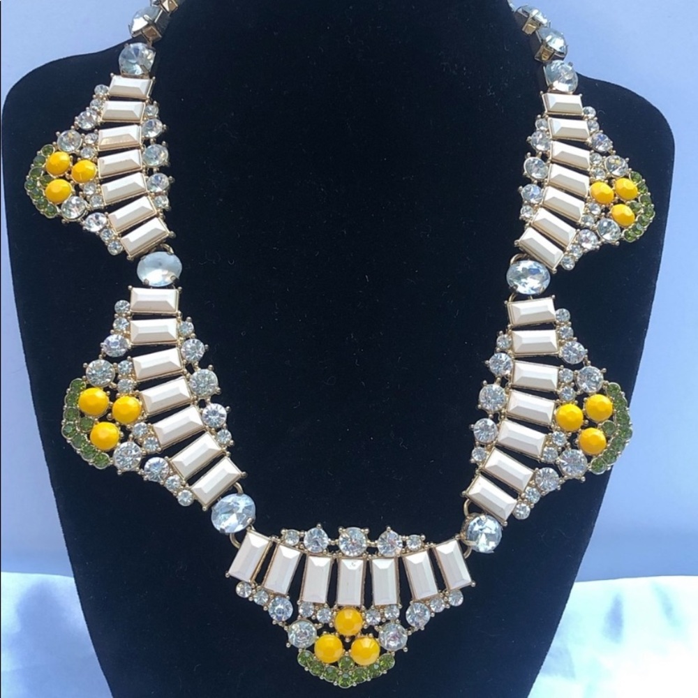 Statement Necklace: Yellow, Off White & Rhinestone